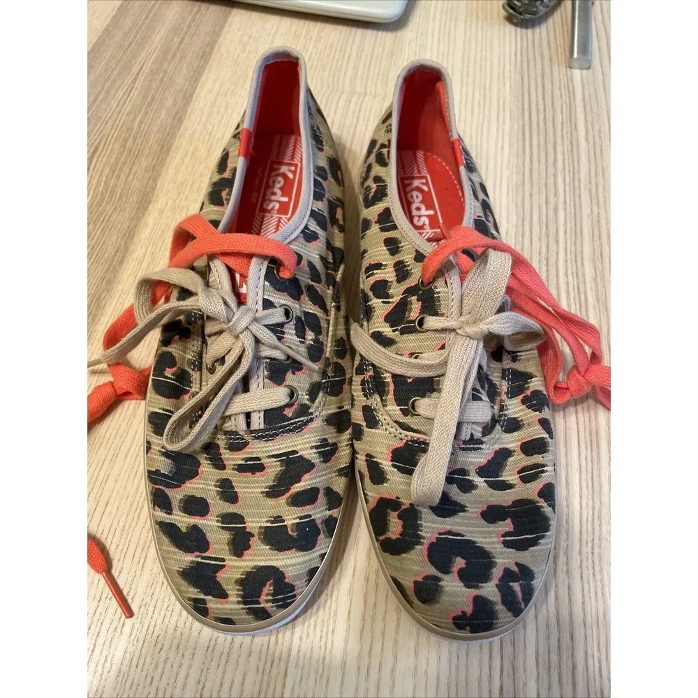 Women's Keds Champion Canvas Cheetah‎ Print Sneakers Brown SZ 8.5 Lace-Up Casual